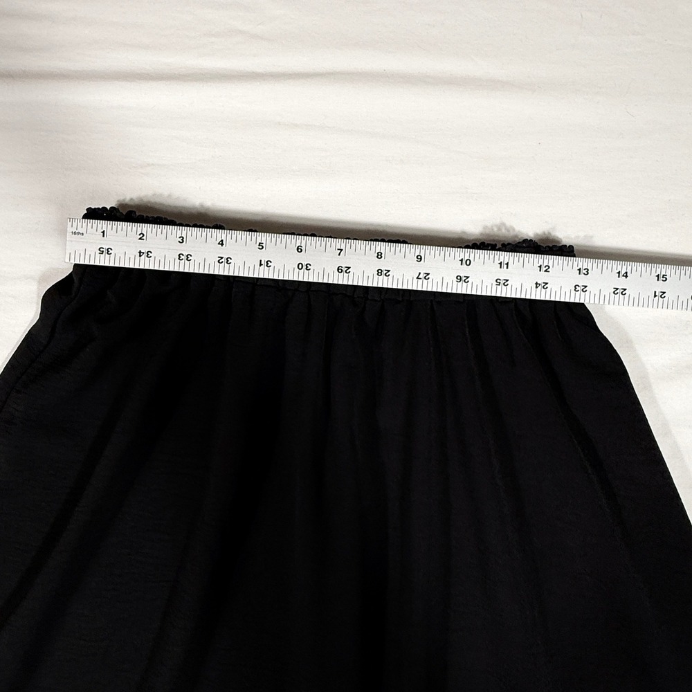 Adrianna Papell Embroidered Floral Scalloped Hem Black Midi Skirt Small A-Line - Picture 7 of 9